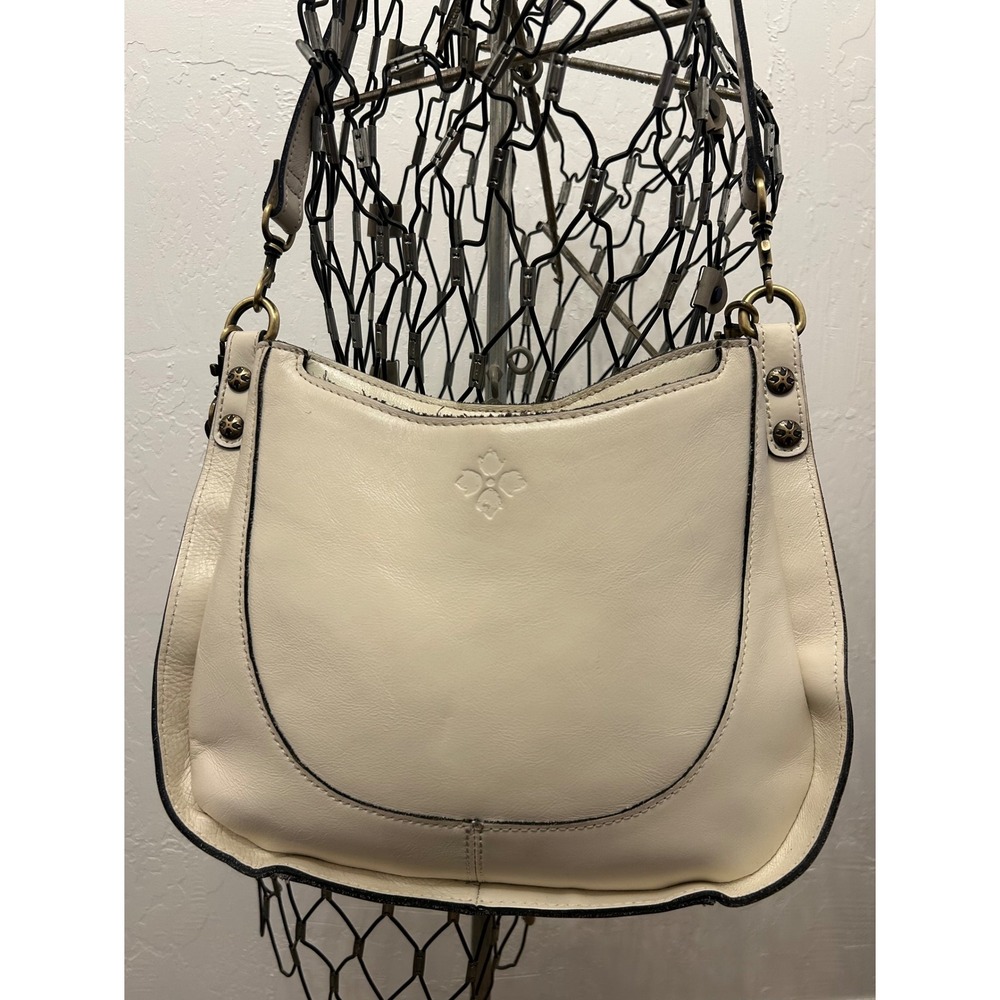 Patricia Nash Cream Leather Crossbody Shoulder Bag Antique Brass Hardware